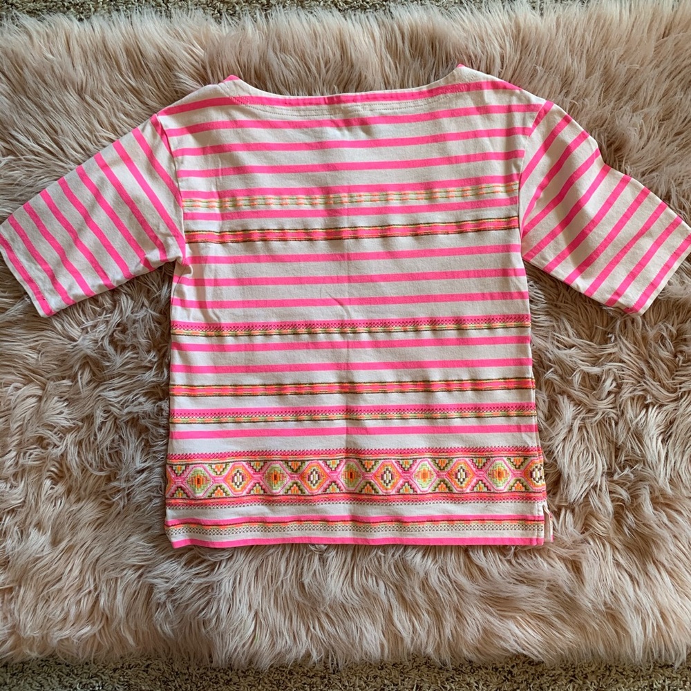J. Crew Neon Pink Striped Embroidered Top Size Sm - Picture 5 of 5